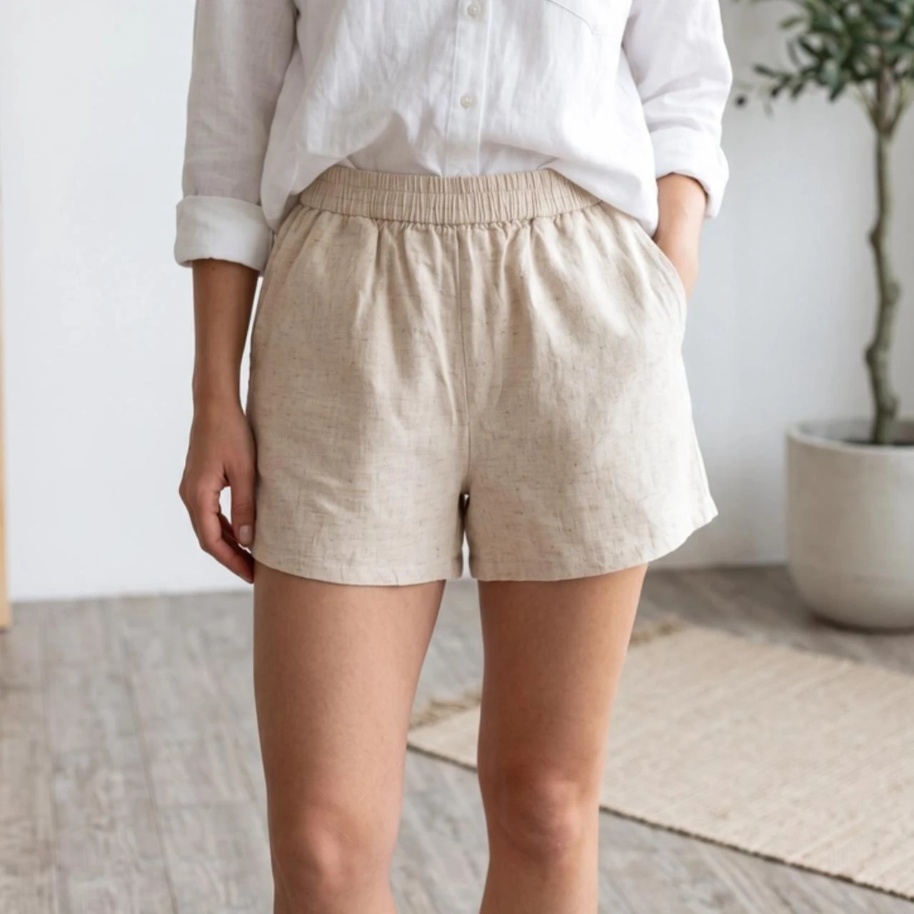 Short d'été léger en lin et viscose beige Pimkie – Taille S
